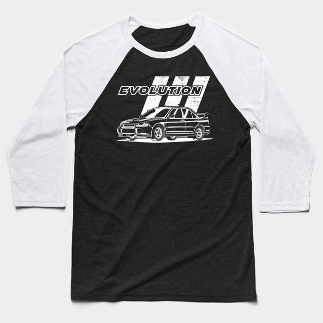 Lancer Evolution III (White Print) Baseball T-Shirt by WINdesign